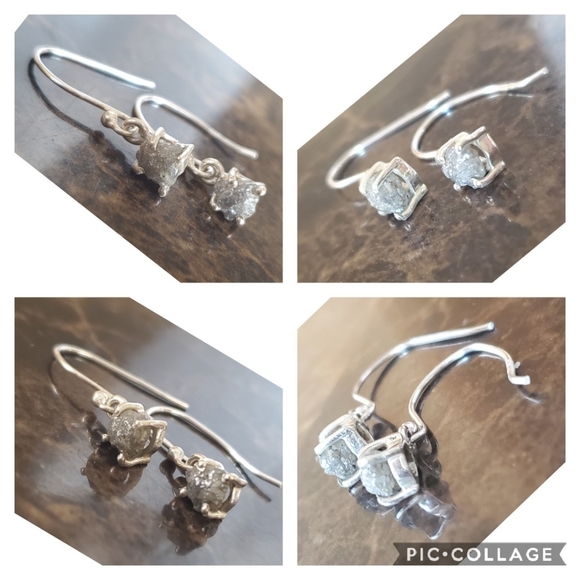 Genuine Rough Diamond (Round) Hook Earrings - Picture 5 of 6